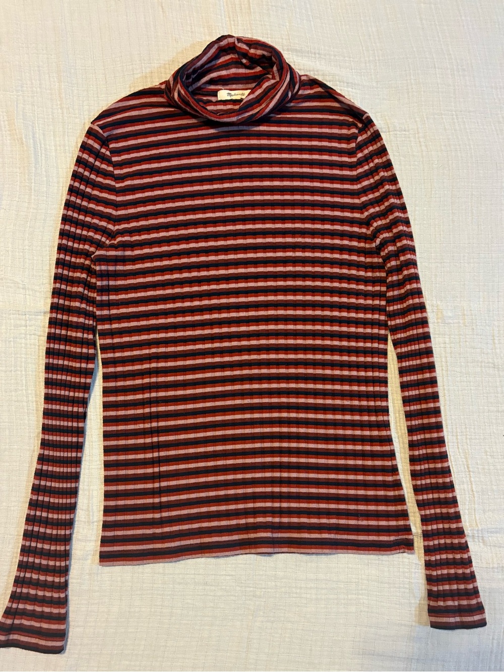 Madewell Red and Pink Striped Ribbed Turtleneck